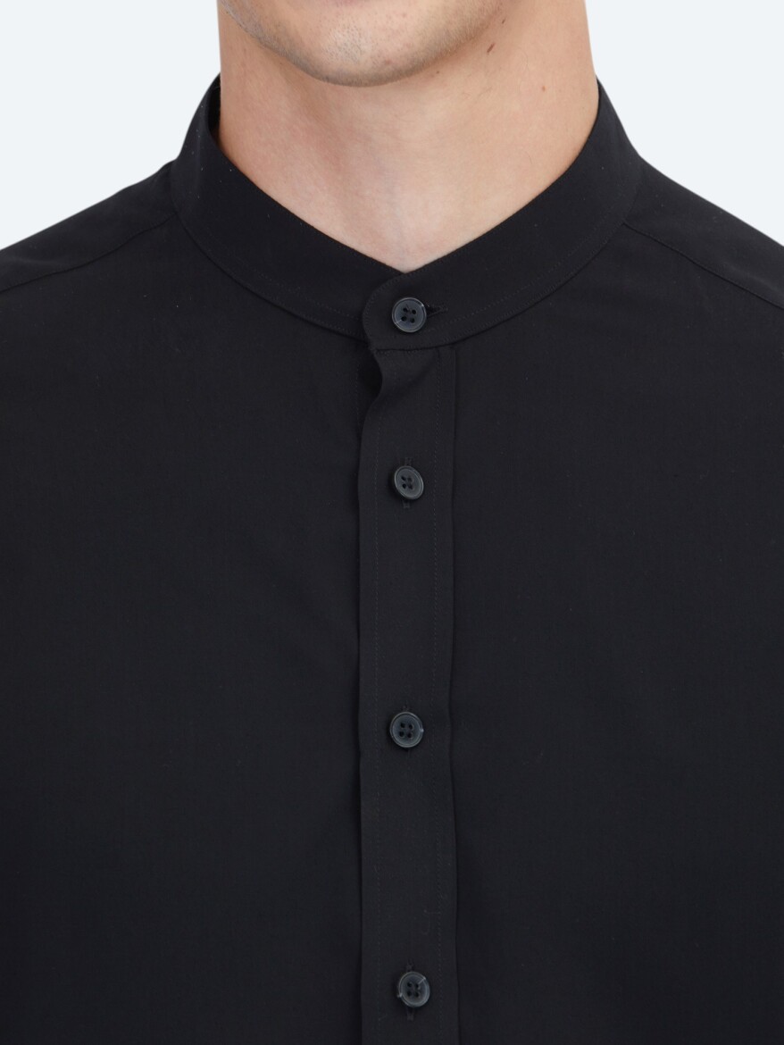 Black Regular Fit Weaving Classical Shirt - 4