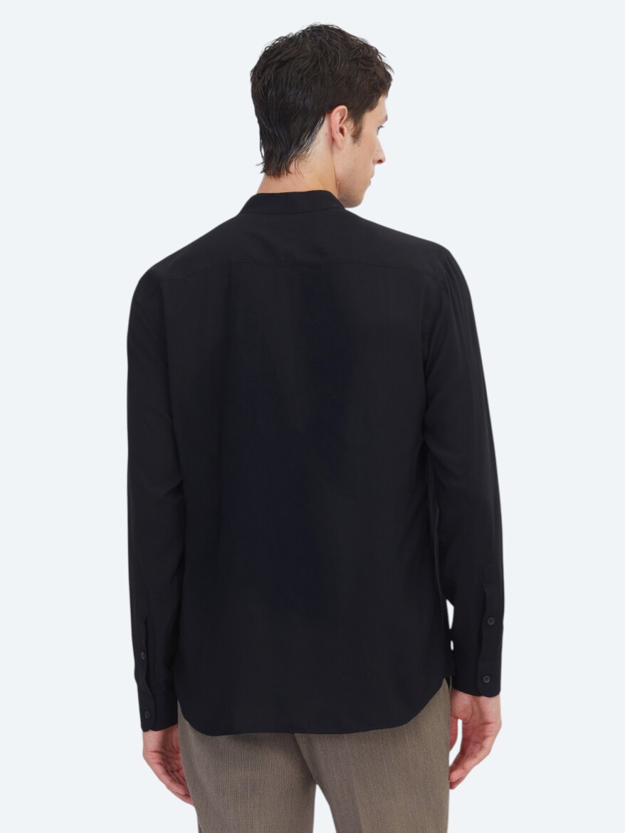 Black Regular Fit Weaving Classical Shirt - 5