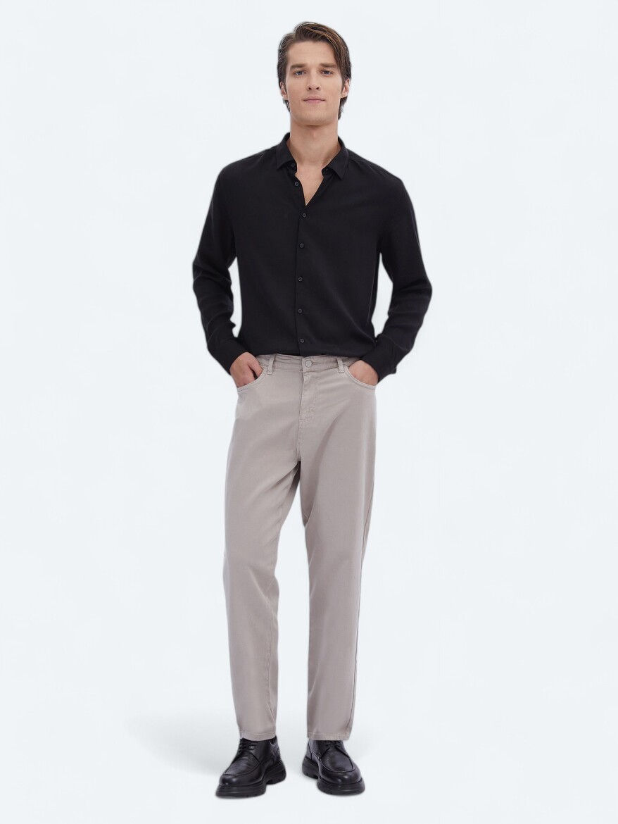 Black Ribbed Regular Fit Weaving Casual Shirt 