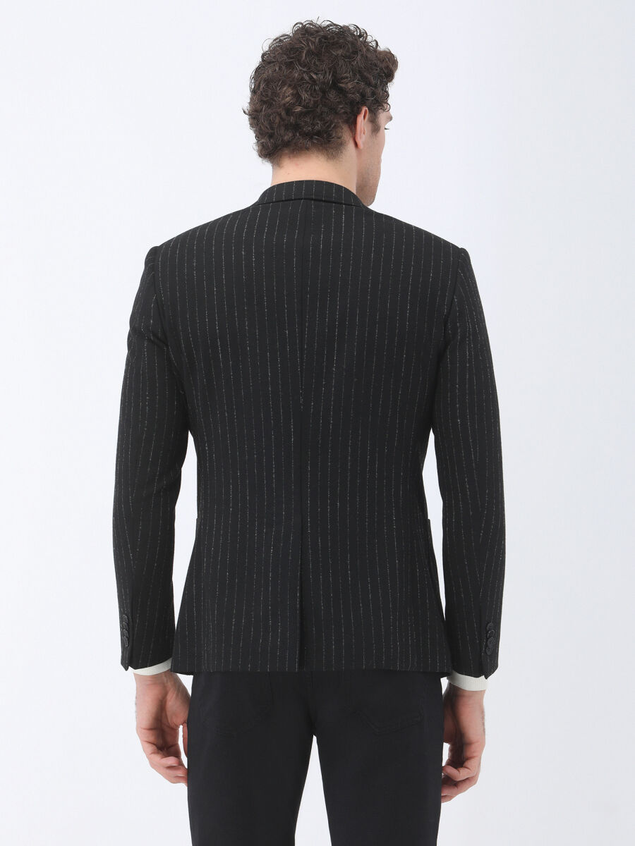 Black Striped Modern Fit Jacket - 6