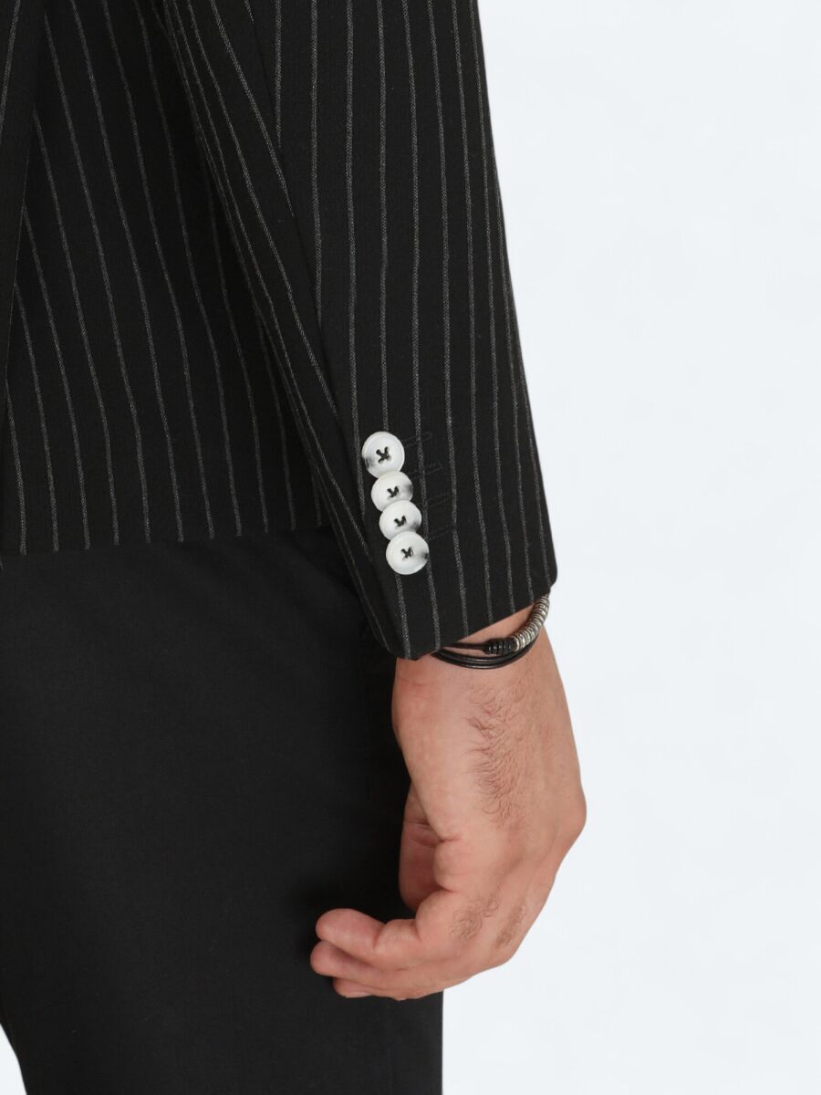 Black Striped Slim Fit Jacket - 6