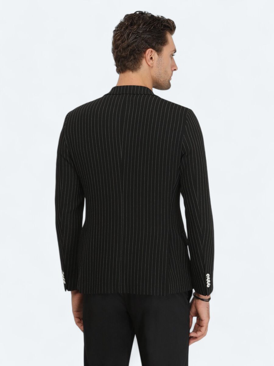 Black Striped Slim Fit Jacket - 7