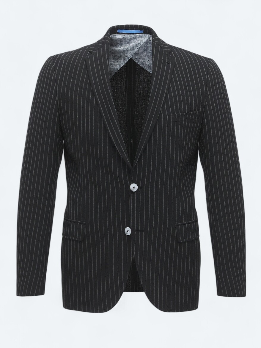 Black Striped Slim Fit Jacket - 8