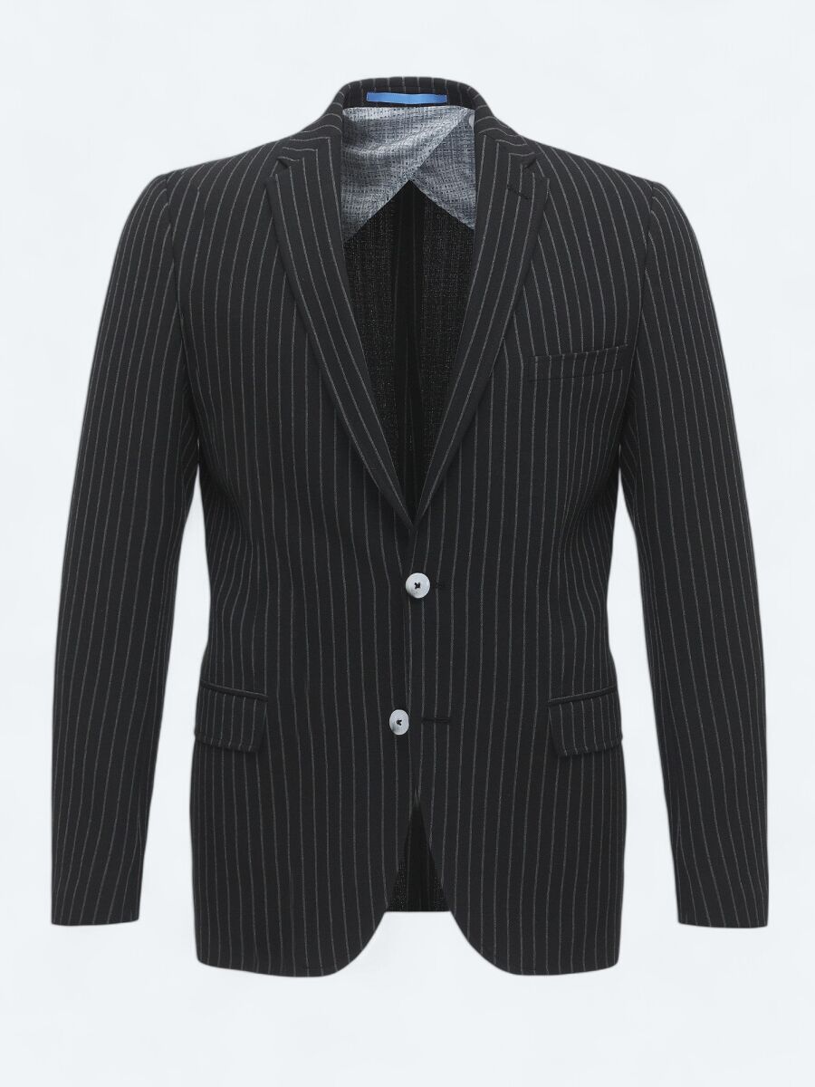 Black Striped Slim Fit Jacket - 8