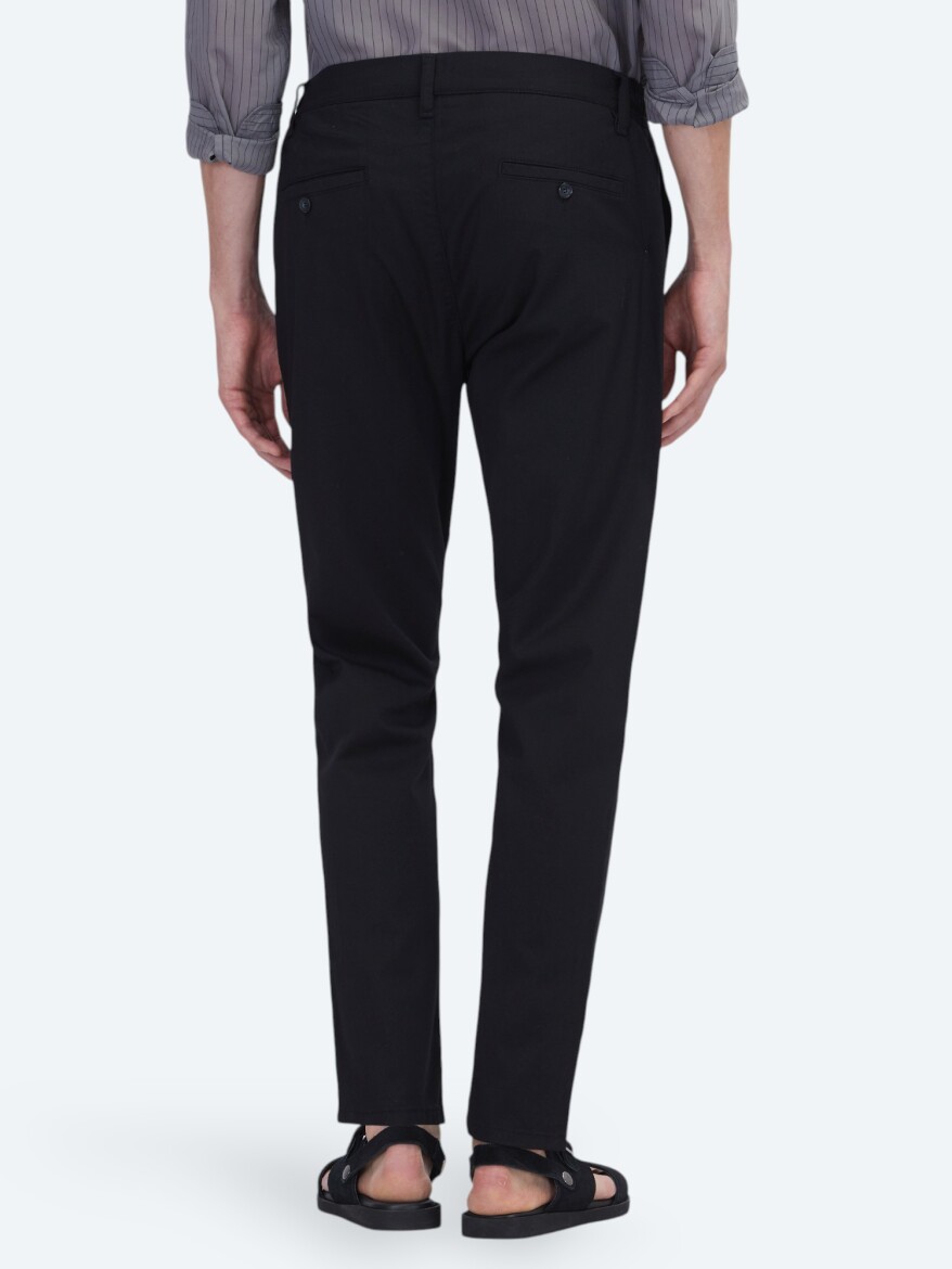 Black Weaving Jogging Fit Casual Cotton Blended Trousers - 4