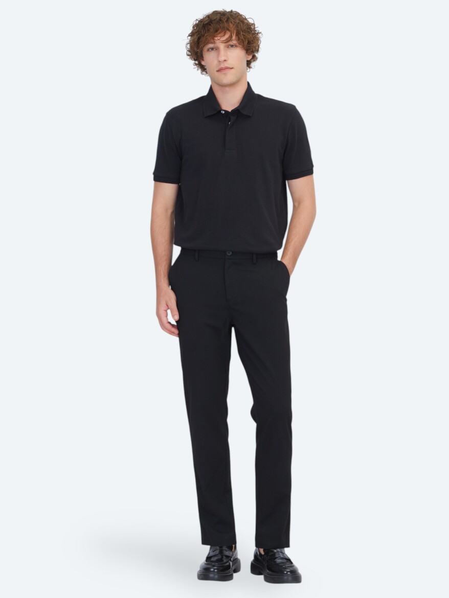 Black Weaving Jogging Fit Casual Trousers - KİP