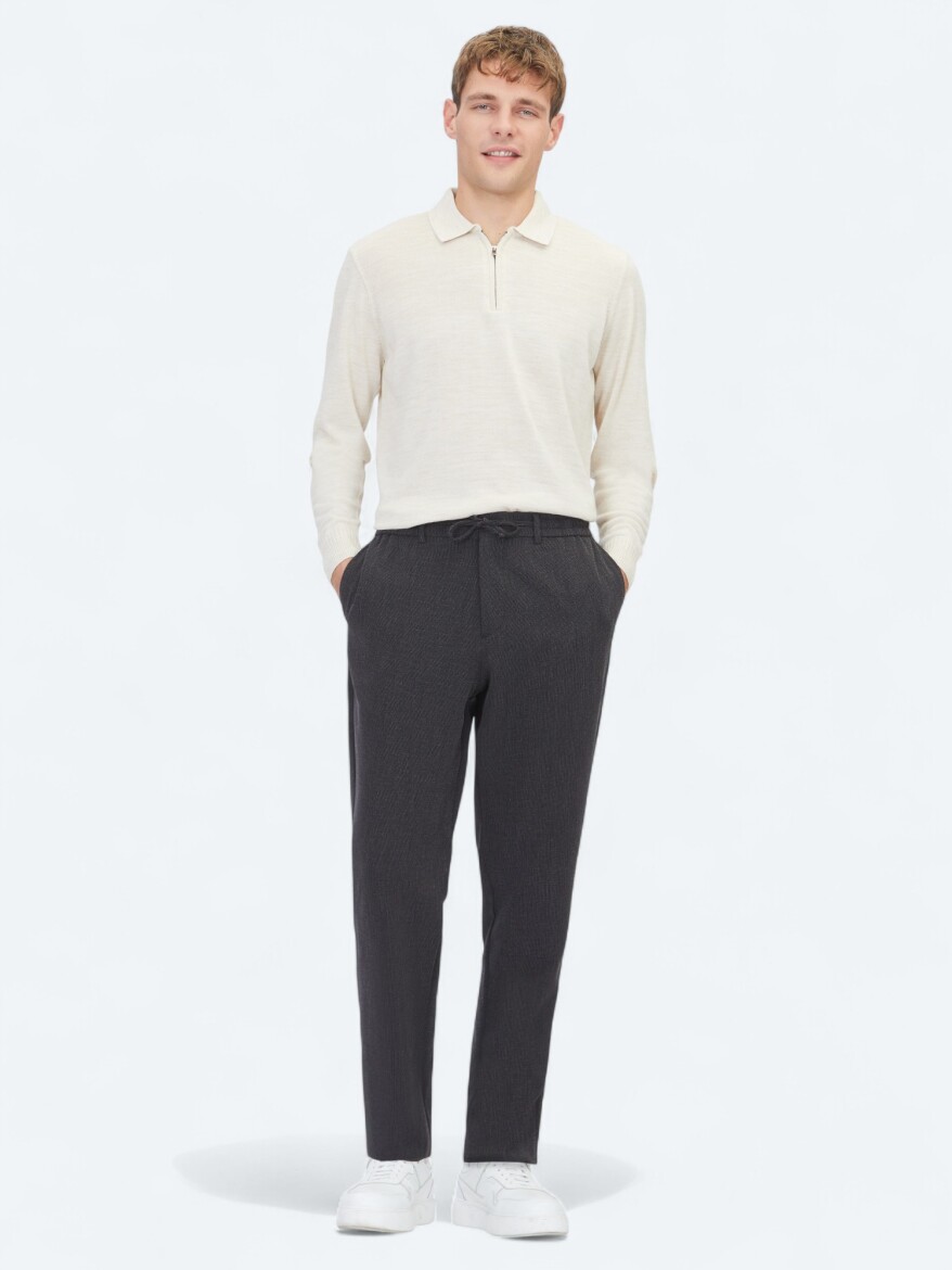 Black Weaving Jogging Fit Casual Trousers - 1