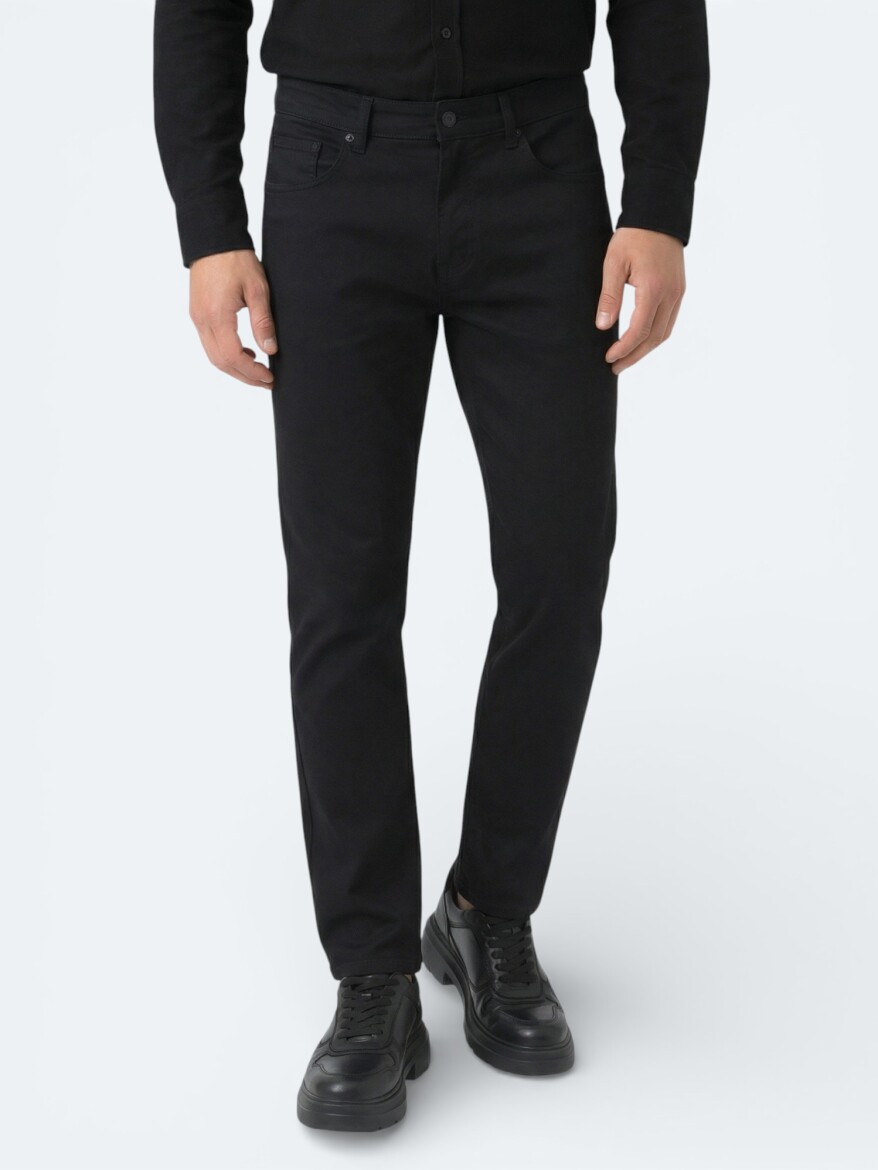 Black Weaving Slim Fit Sport Cotton Blended Trousers - 2