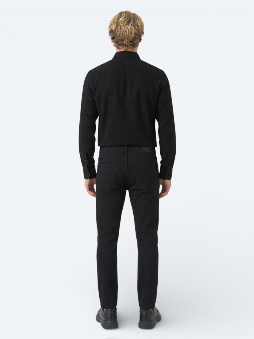 Black Weaving Slim Fit Sport Cotton Blended Trousers - 4