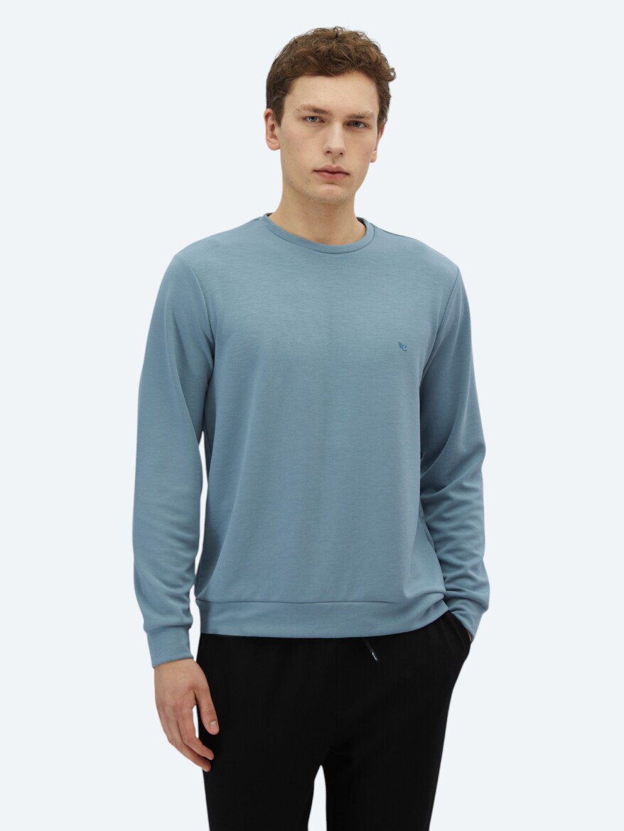 Blue Crew Neck Sweatshirt - 1
