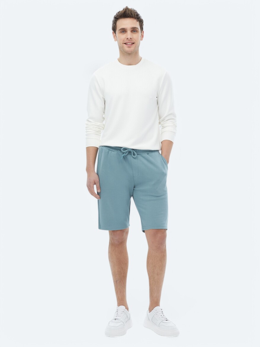 Blue Knitting Jogging Fit Casual Bermuda - 1