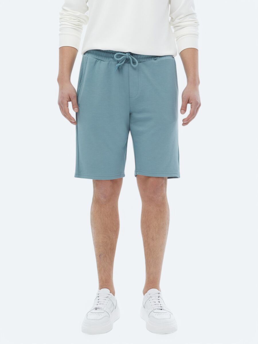 Blue Knitting Jogging Fit Casual Bermuda - 2