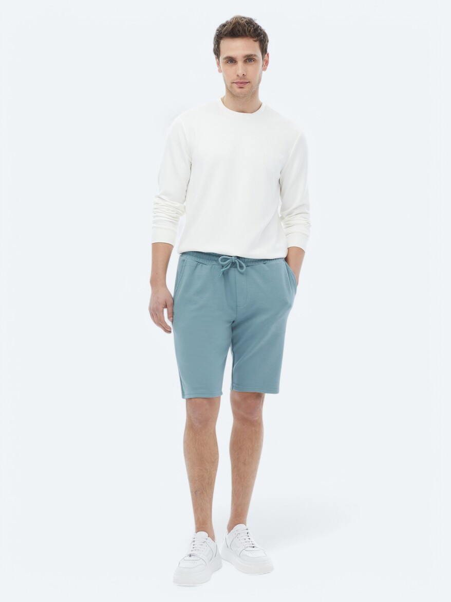 Blue Knitting Jogging Fit Casual Bermuda - 3