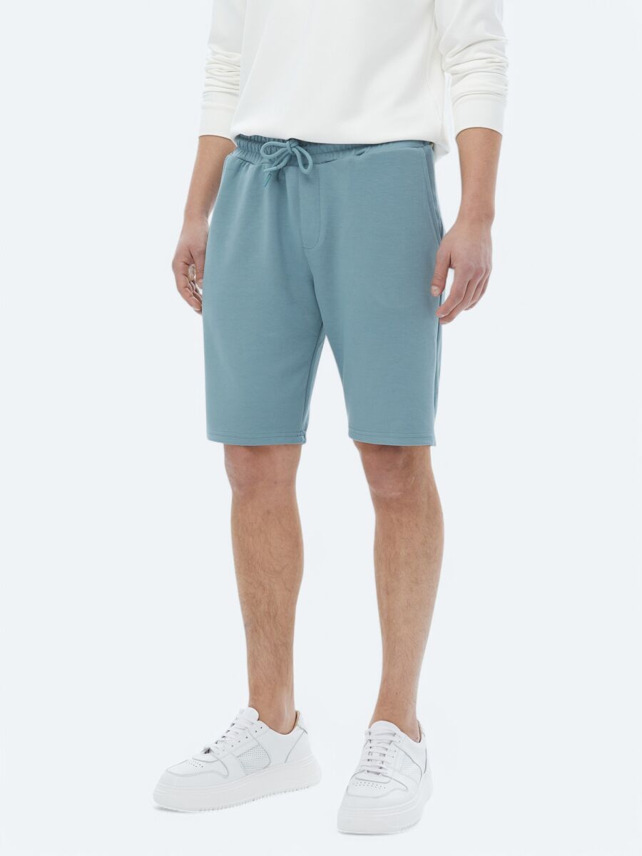 Blue Knitting Jogging Fit Casual Bermuda - 4