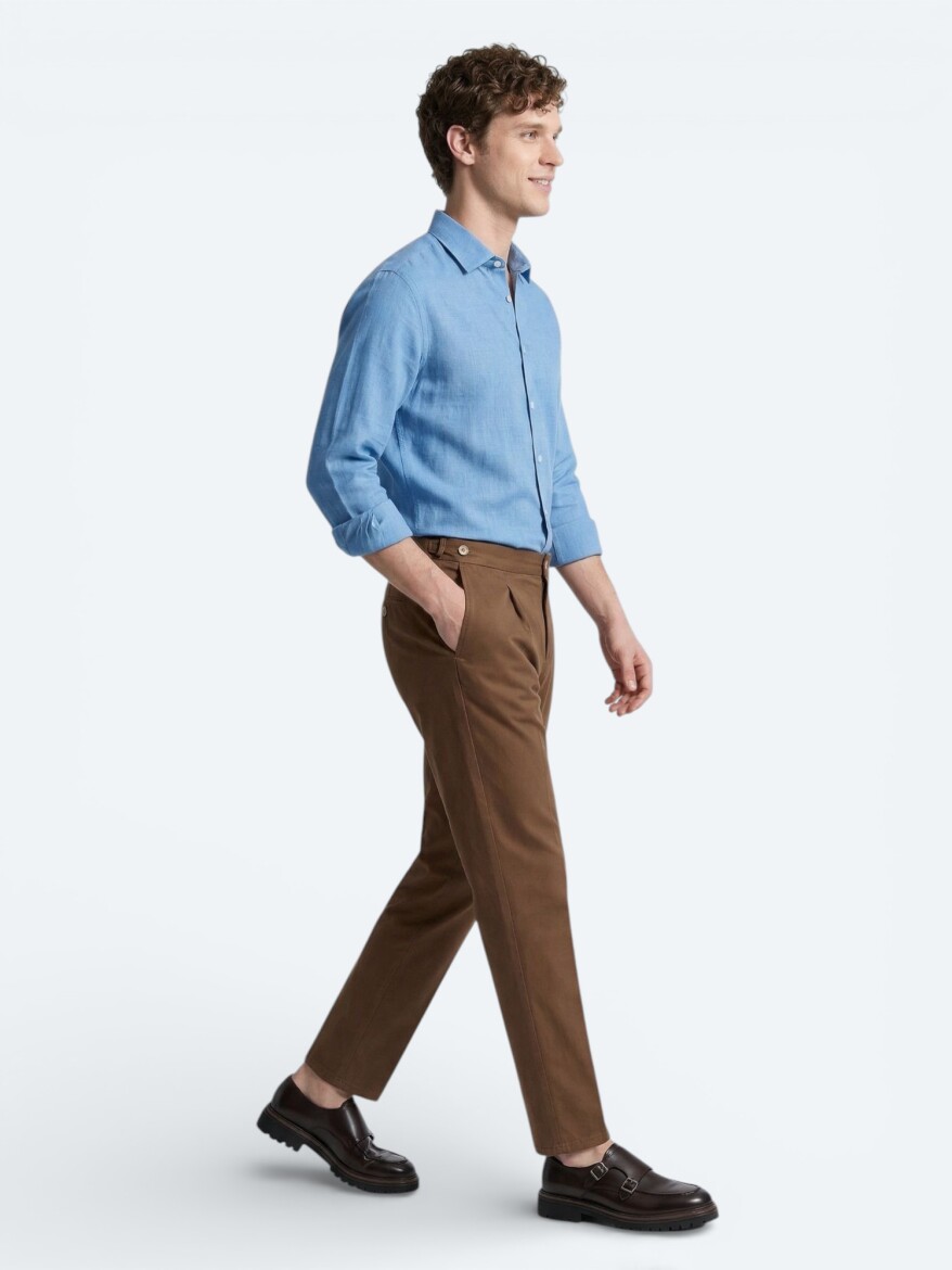 Blue Plain Regular Fit Weaving Casual 100% Cotton Shirt - 4