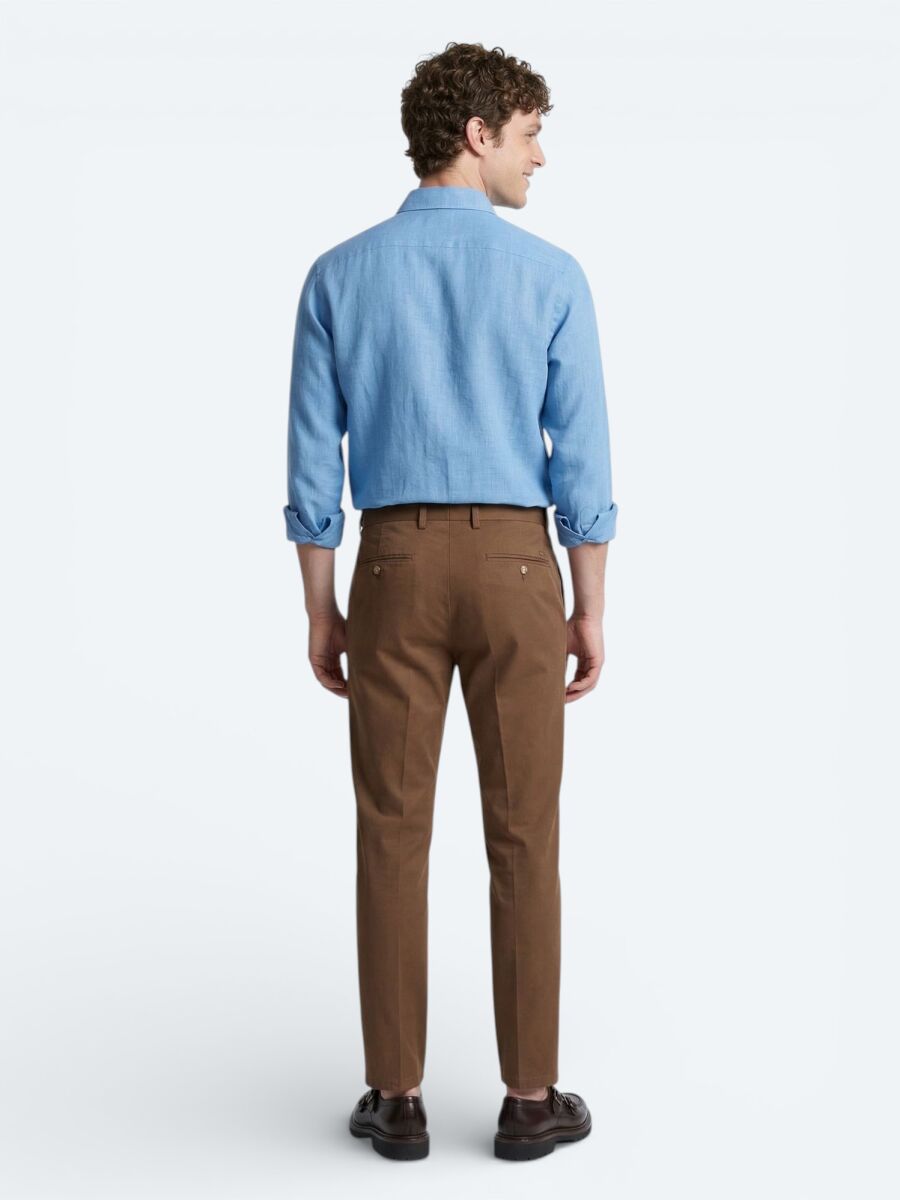 Blue Plain Regular Fit Weaving Casual 100% Cotton Shirt - 5