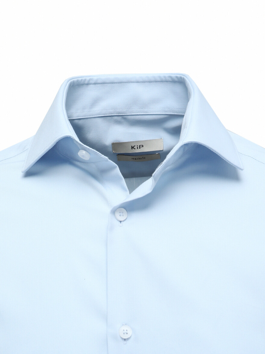 Blue Plain Regular Fit Weaving Classical Cotton Blended Shirt 
