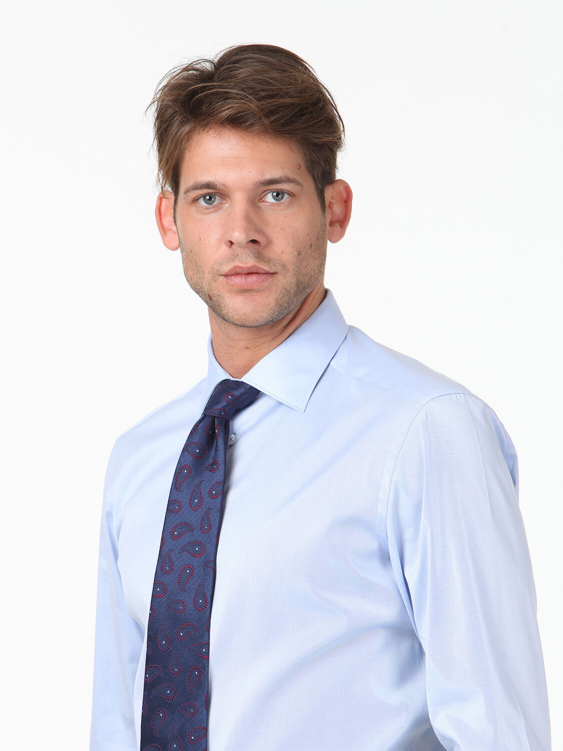 Blue Plain Slim Fit Weaving Classical 100% Cotton Shirt - 3