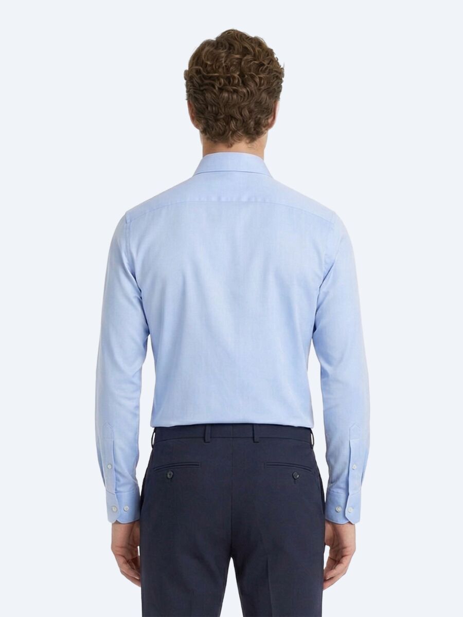 Blue Plain Slim Fit Weaving Classical Cotton Blended Shirt - 4