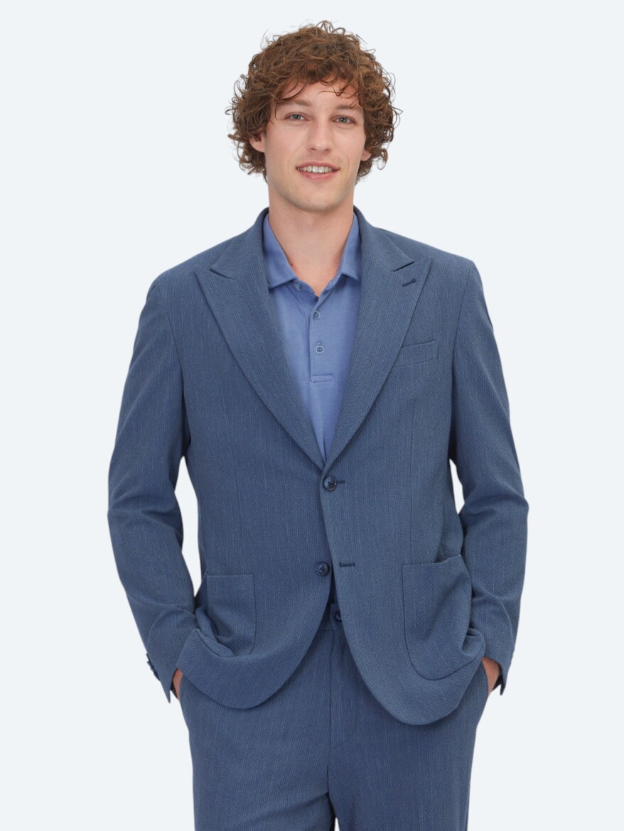 Blue Striped Comfort Fit Suit - 1