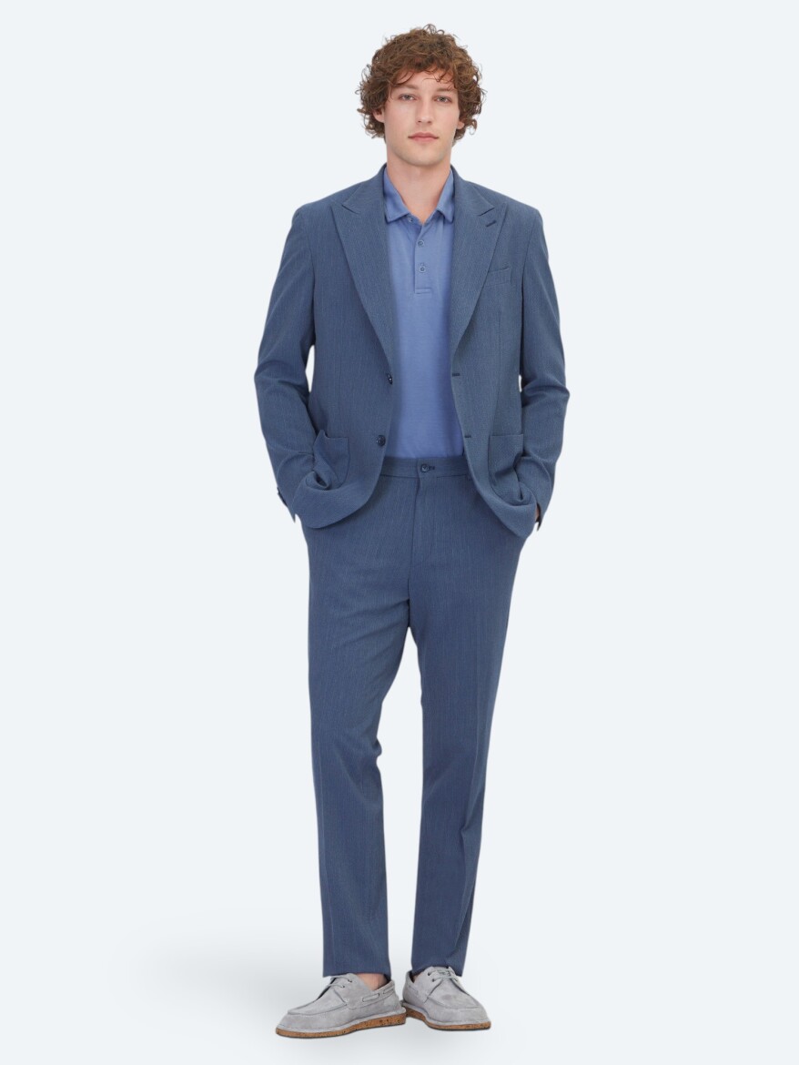 Blue Striped Comfort Fit Suit 