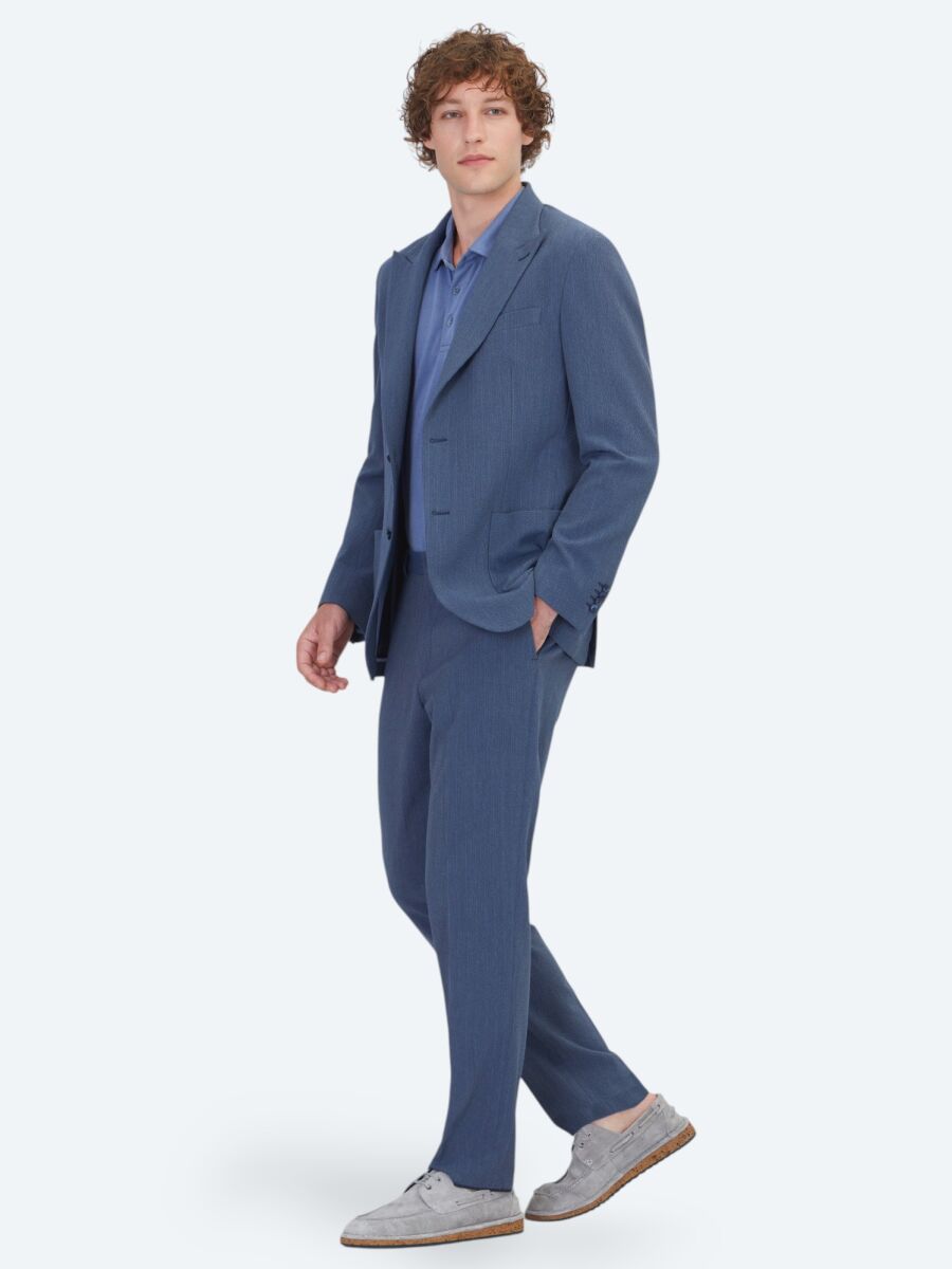 Blue Striped Comfort Fit Suit - 3