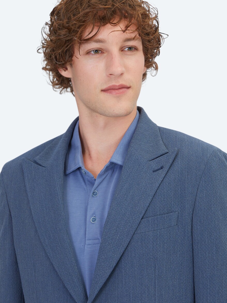 Blue Striped Comfort Fit Suit - 4