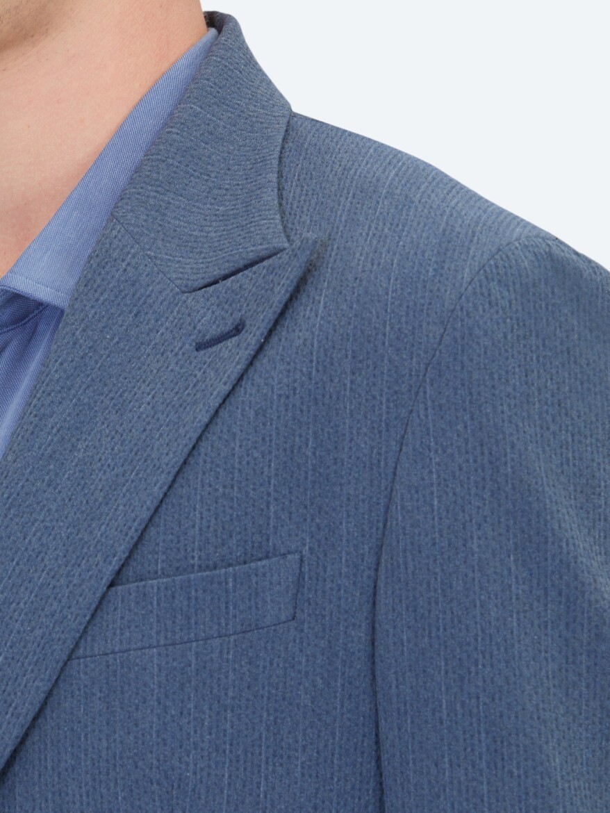 Blue Striped Comfort Fit Suit - 5