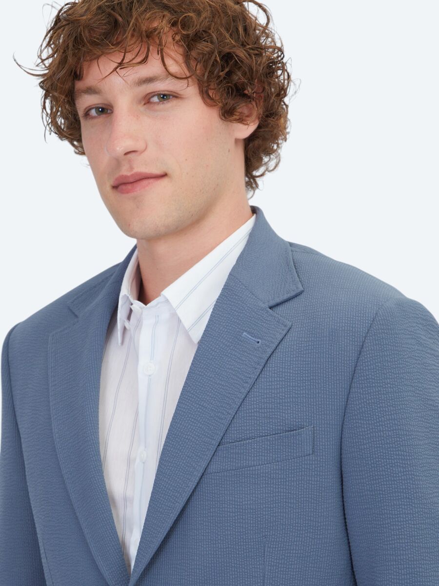 Blue Striped Modern Fit Suit - 3