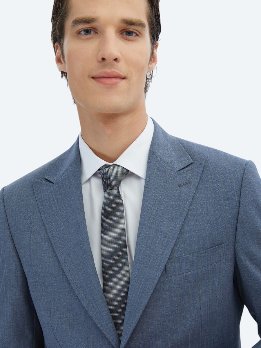 Blue Striped Modern Fit Wool Blended Suit - 3