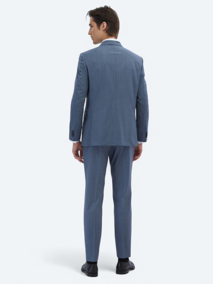 Blue Striped Modern Fit Wool Blended Suit - 5