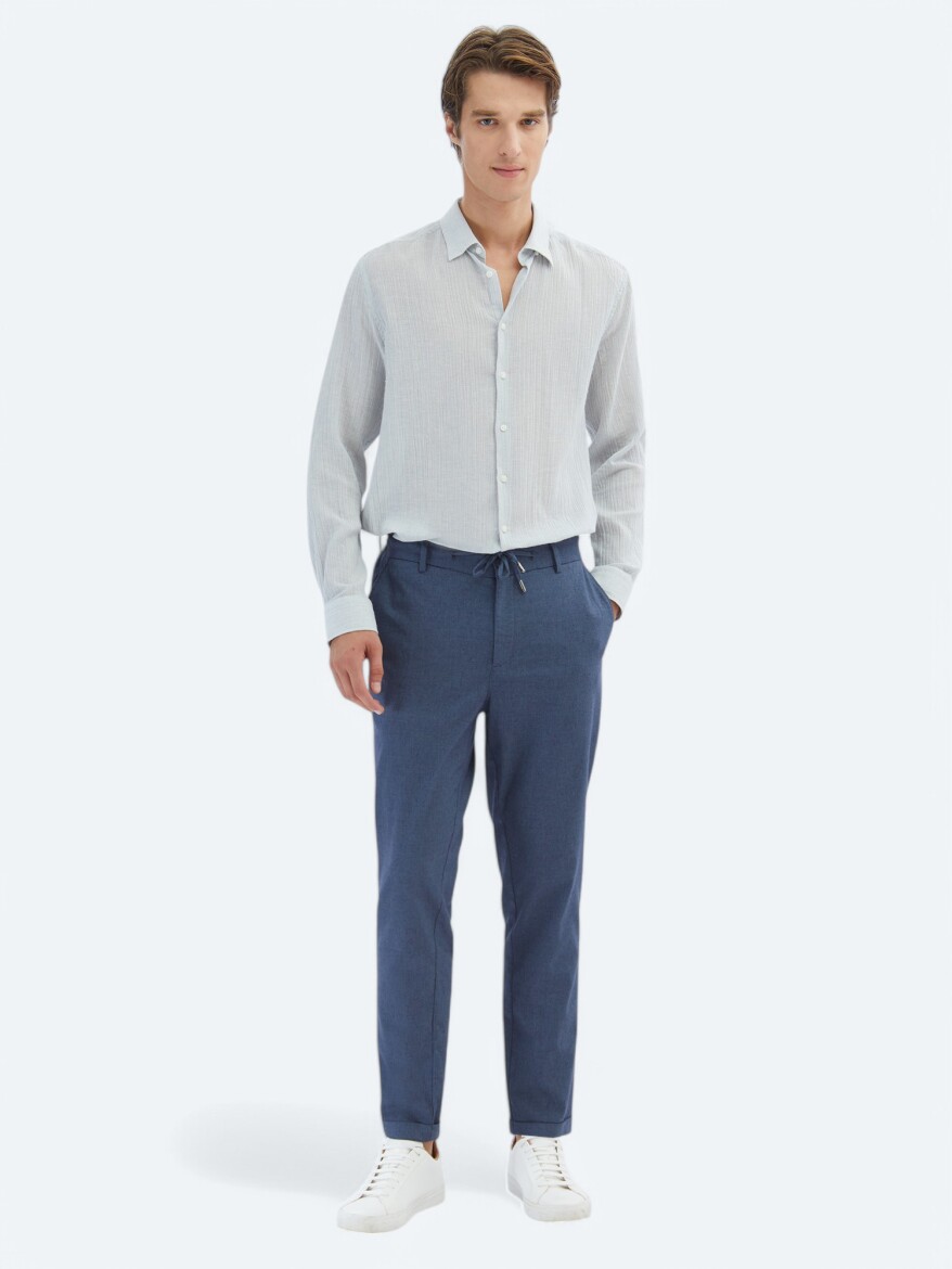 Blue Striped Regular Fit Weaving Casual Cotton Blended Shirt - 2