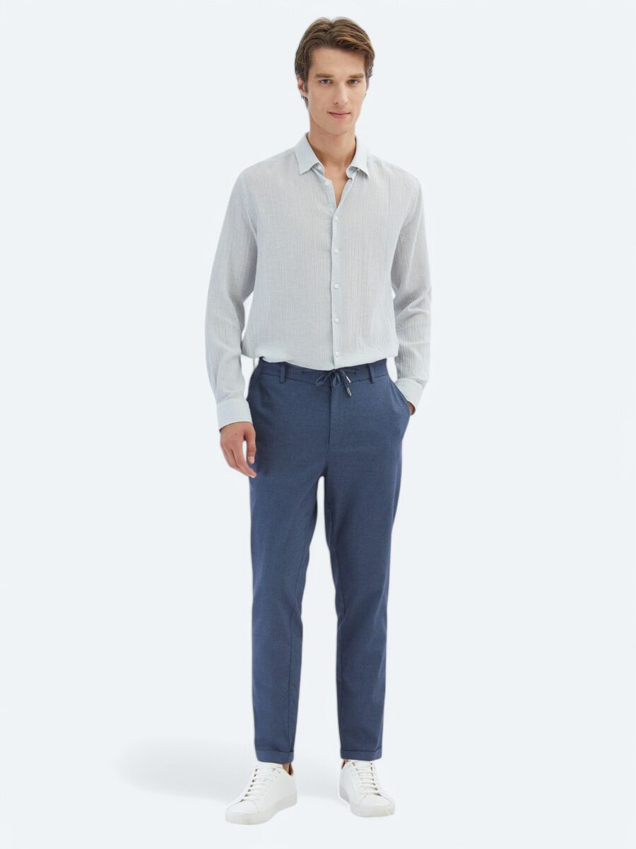 Blue Striped Regular Fit Weaving Casual Cotton Blended Shirt - 2