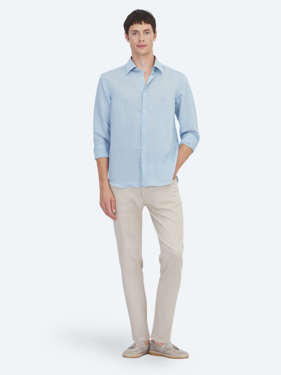 Blue Striped Regular Fit Weaving Casual Shirt - 2