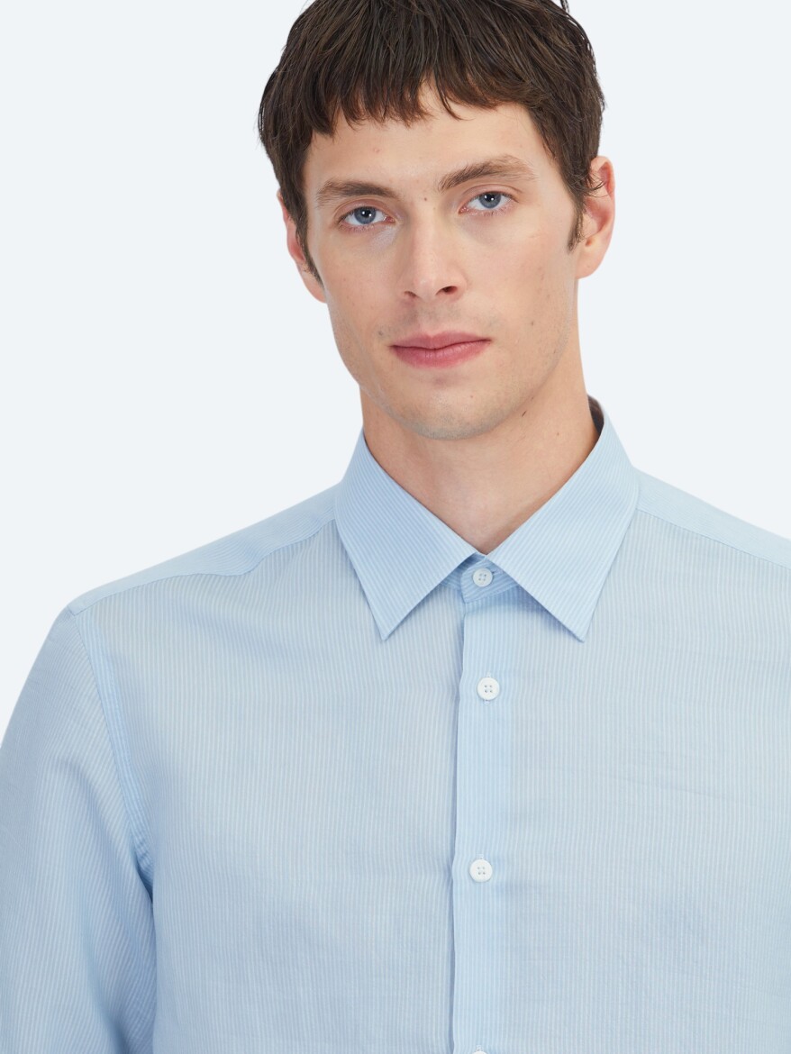 Blue Striped Regular Fit Weaving Casual Shirt - 3