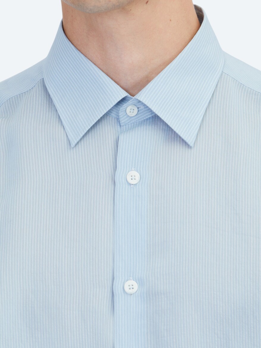 Blue Striped Regular Fit Weaving Casual Shirt - 4