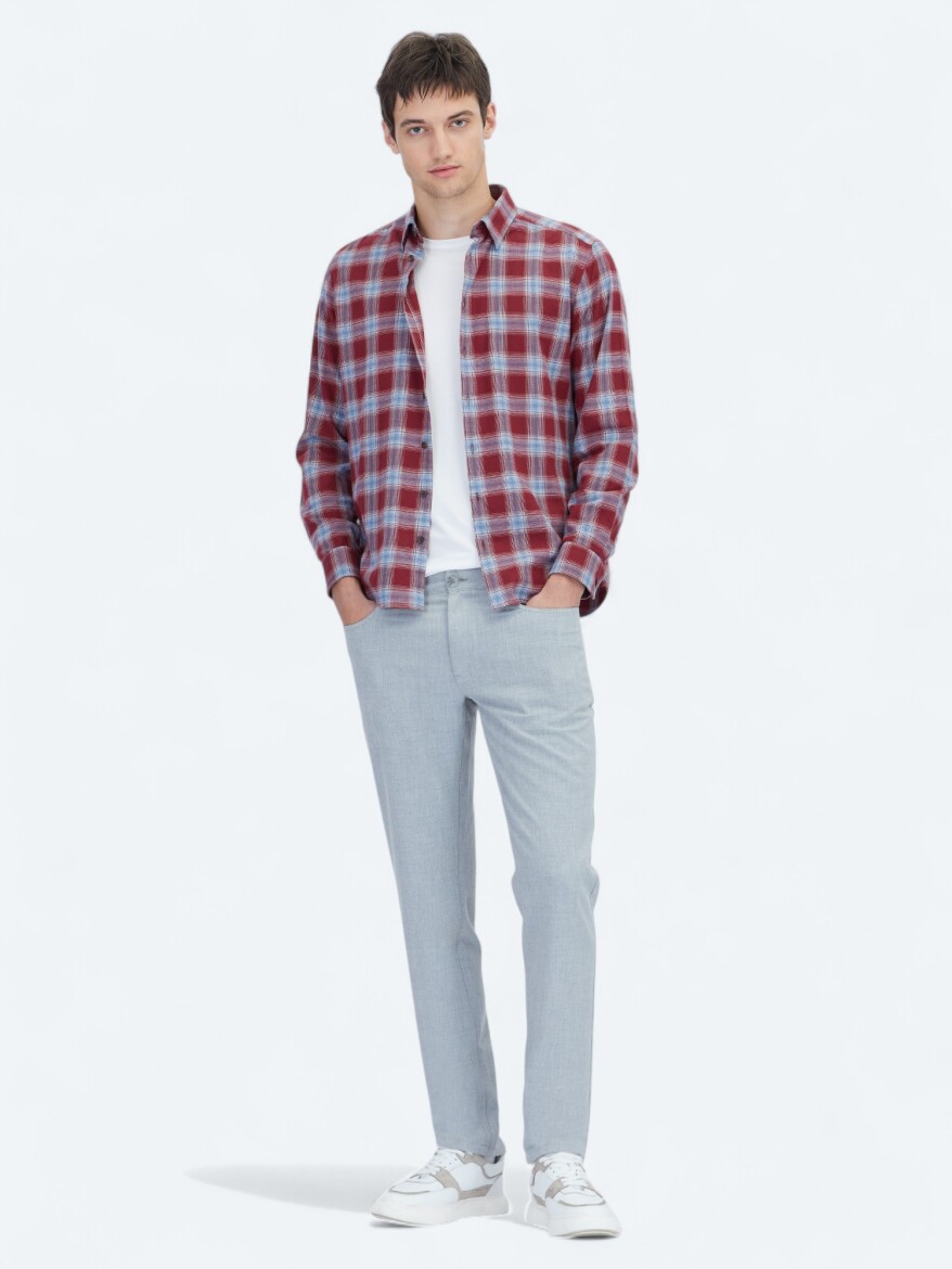 Bordo Regular Fit Dokuma Casual %100 Pamuk Gömlek - KİP