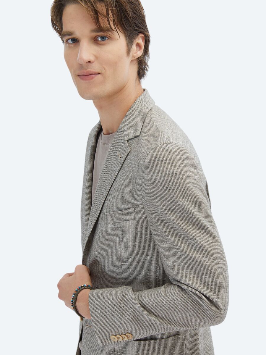 Brown Patterned Regular Fit Jacket - 4