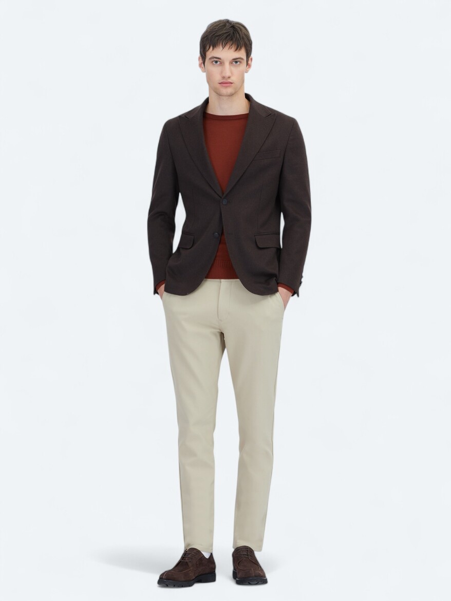 Brown Plain Modern Fit Wool Blended Jacket - 2