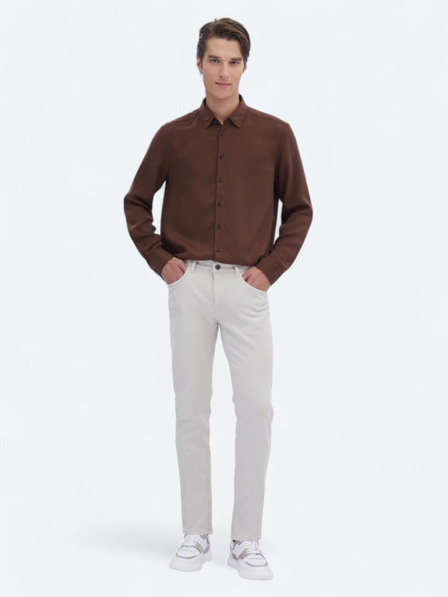 Brown Ribbed Regular Fit Weaving Casual Shirt - 2