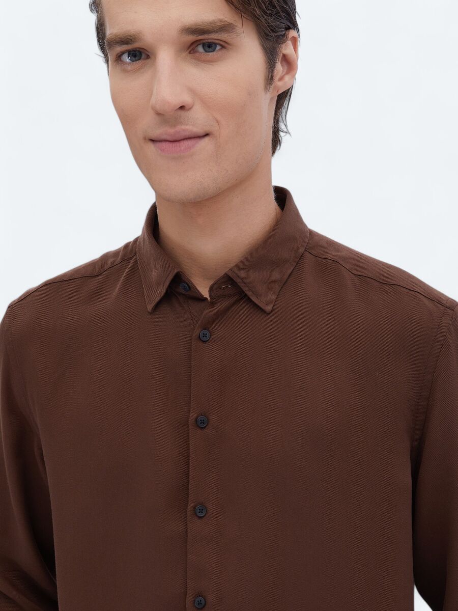 Brown Ribbed Regular Fit Weaving Casual Shirt - 4