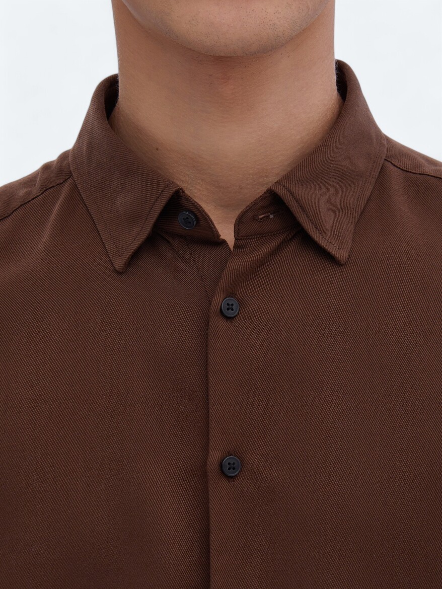Brown Ribbed Regular Fit Weaving Casual Shirt - 5