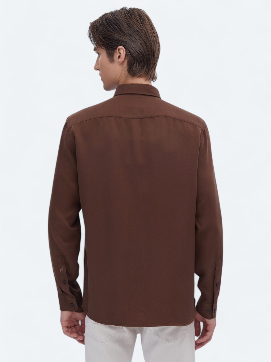 Brown Ribbed Regular Fit Weaving Casual Shirt - 6