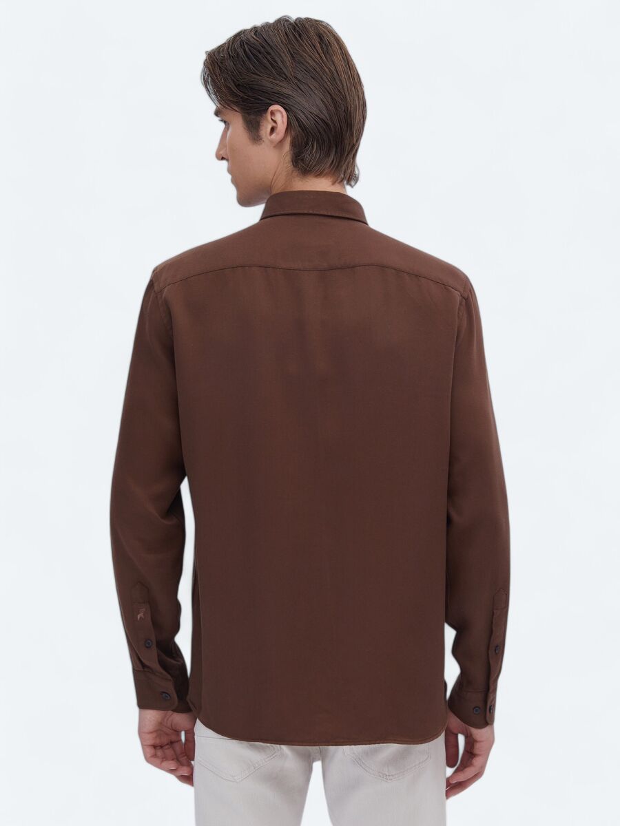 Brown Ribbed Regular Fit Weaving Casual Shirt - 6