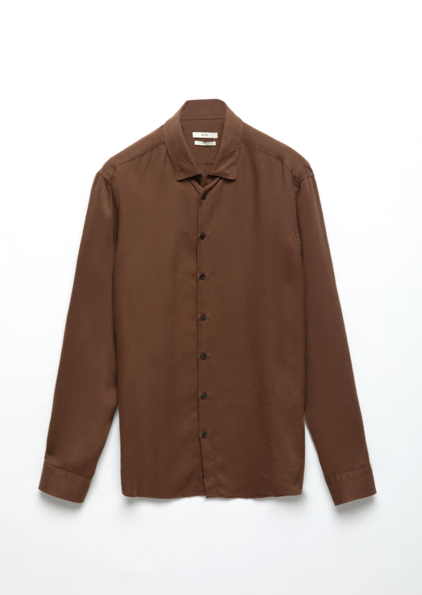 Brown Ribbed Regular Fit Weaving Casual Shirt - 7