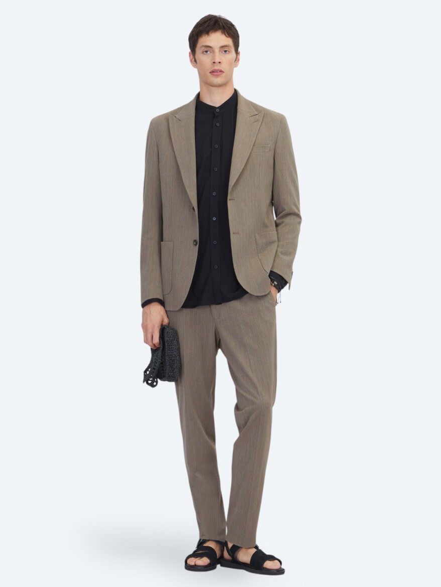 Brown Striped Comfort Fit Suit - 2