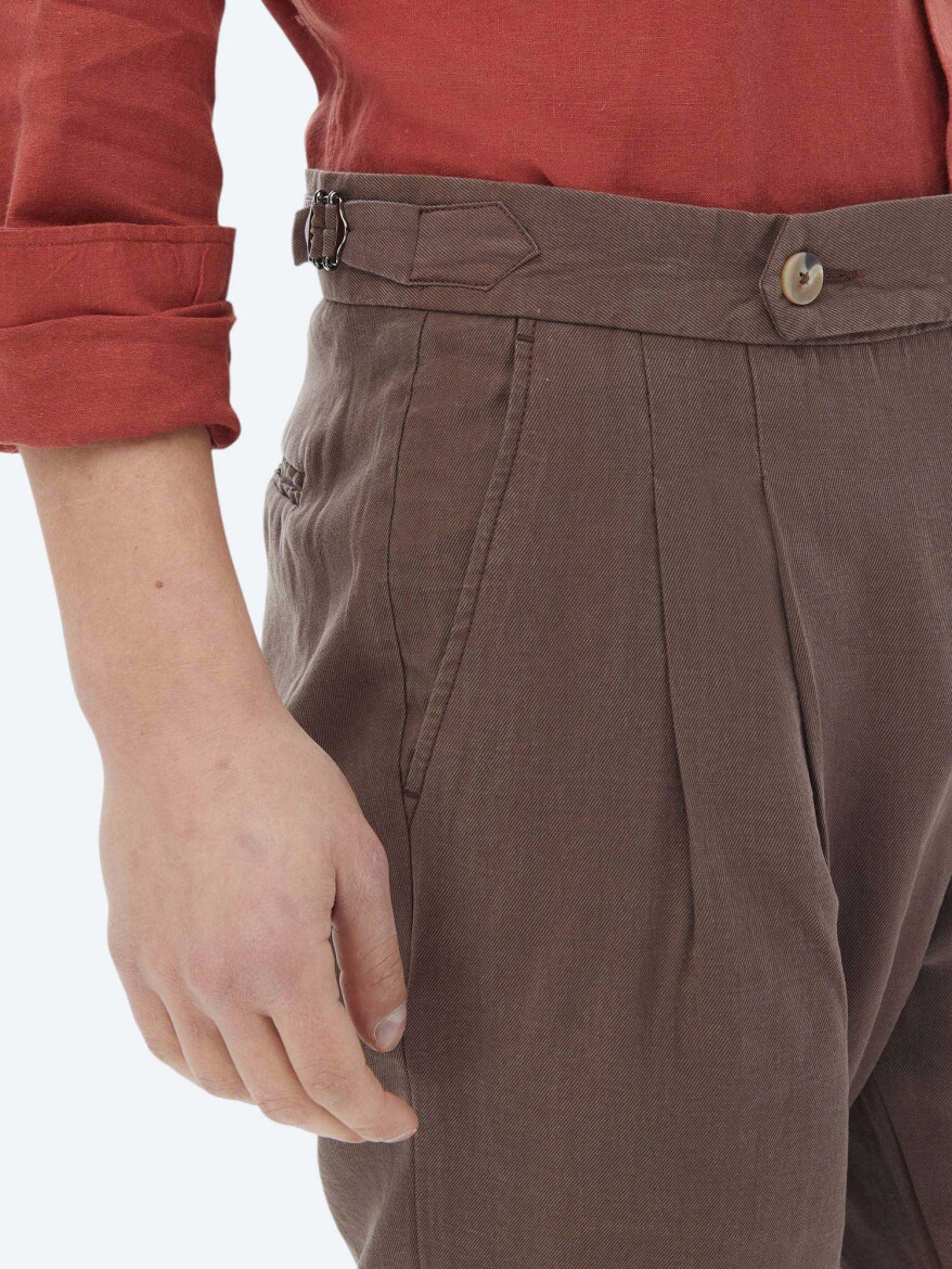 Brown Weaving Carrot Fit Casual Bermuda - 4