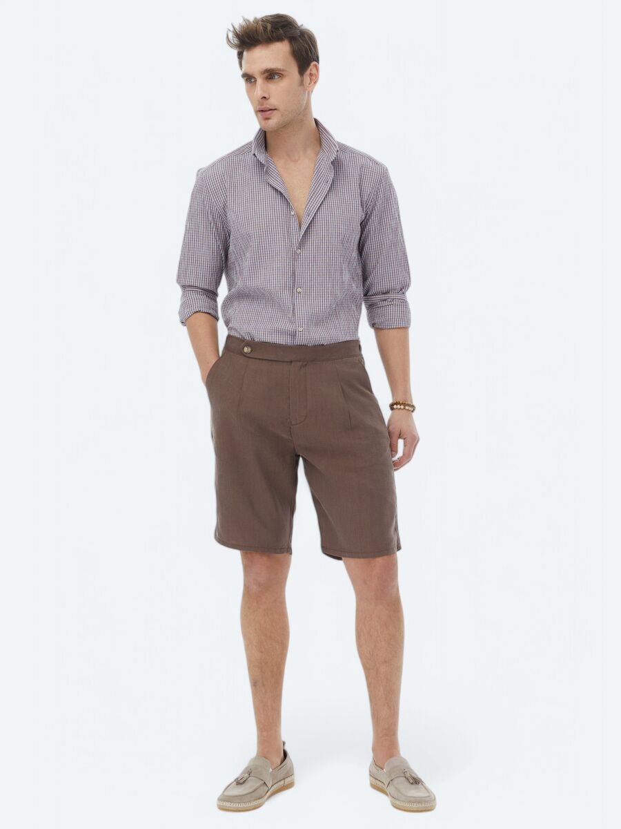 Brown Weaving Carrot Fit Casual Bermuda - 1