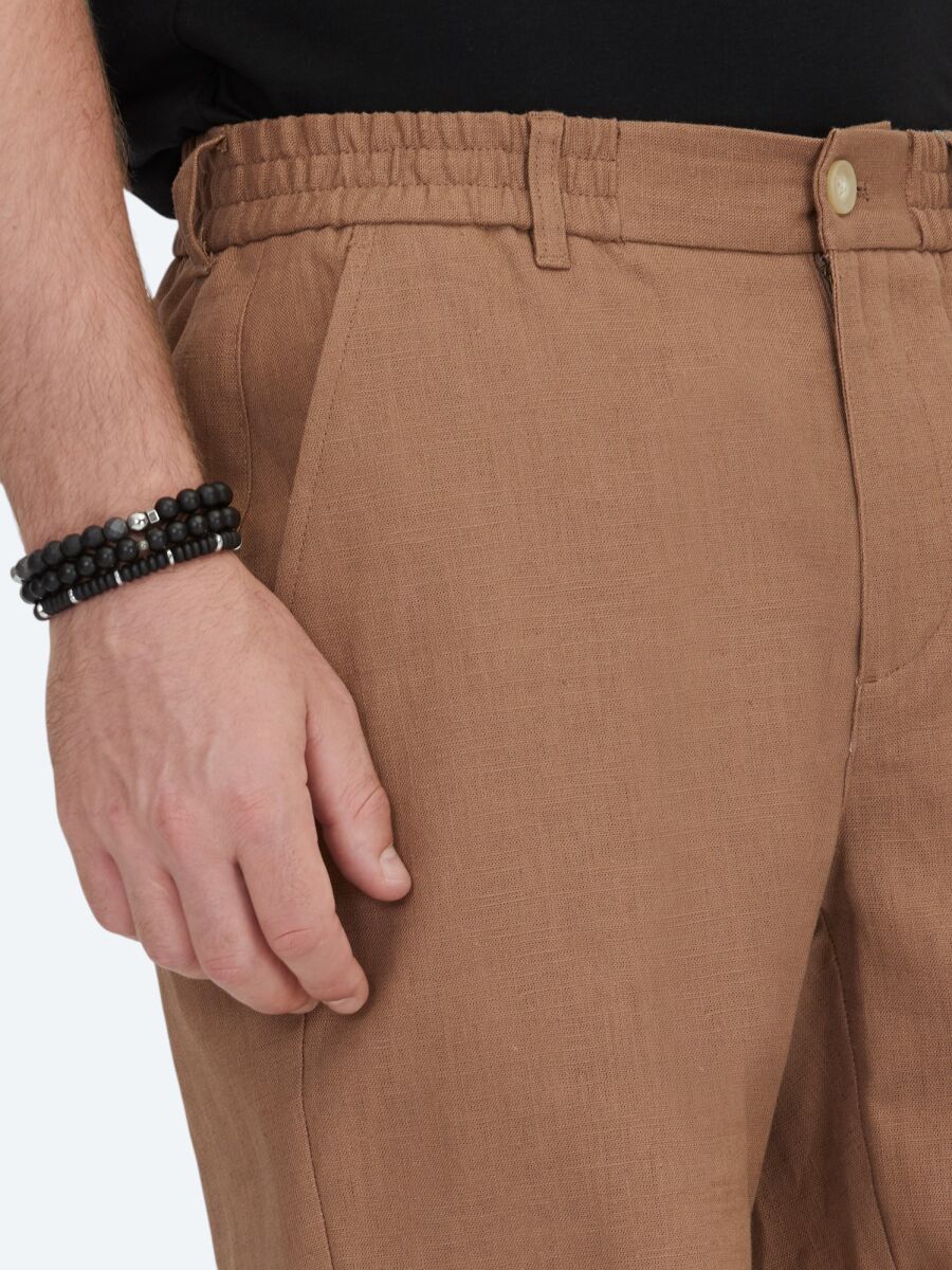 Brown Weaving Jogging Fit Casual Cotton Blended Bermuda - 3