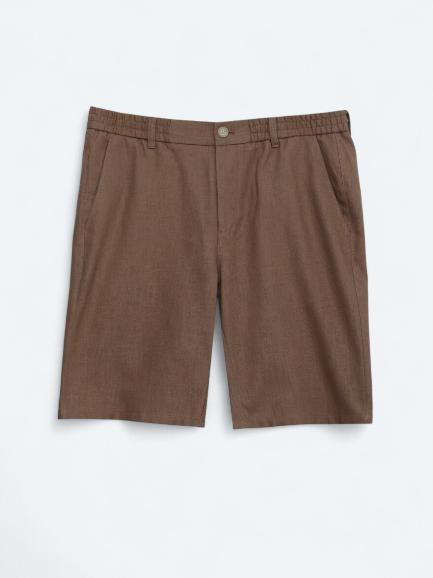 Brown Weaving Jogging Fit Casual Cotton Blended Bermuda - 5